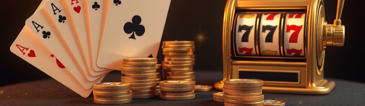 Diwa Games rummy, teen patti and slots app directory with fanned playing cards, a golden slot reel and stacks of gold coins